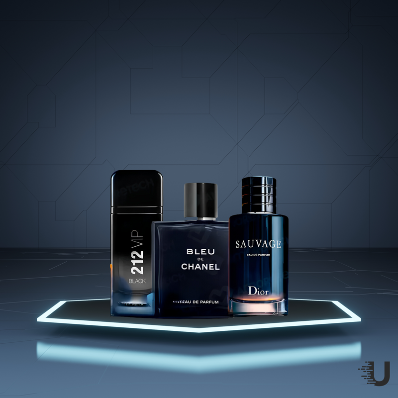 Compre 2 Gana 3 - Kit de 3 Perfumes Importados - 212 VIP Black + Bleu de Chanel + Sauvage Dior + Brindi Secreto